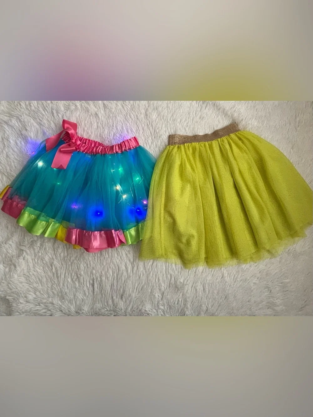 Girls-Kids | Lot of 2 Tulle Skirts | Blue w/lights & 1-Neon Sz. L (fit 3-7 Yr)